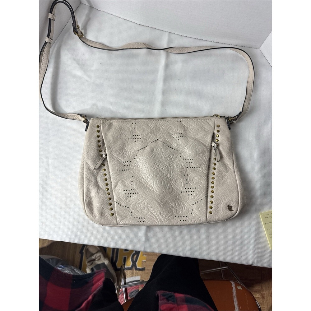 White Faux Leather Studded Embossed White Elliott Luca Shoulder Bag